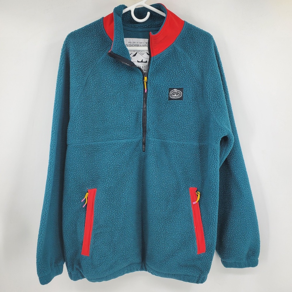 Poler Outdoor Stuff Teal Sherpa Fleece Quarter Zip Pullover Gorpcore Hiking‎ Med